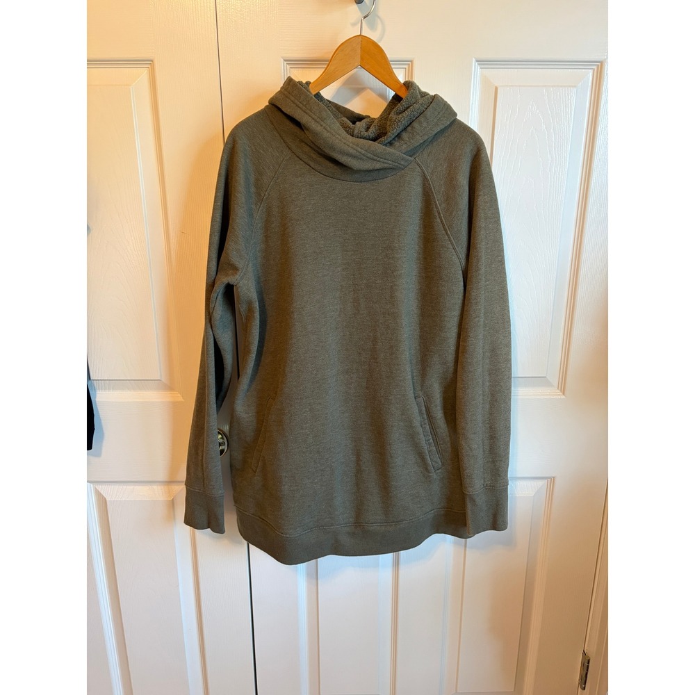 Tek Gear Mens XL Olive Green Heather Crossover Cowl Neck Fleece Hoodie Pullover